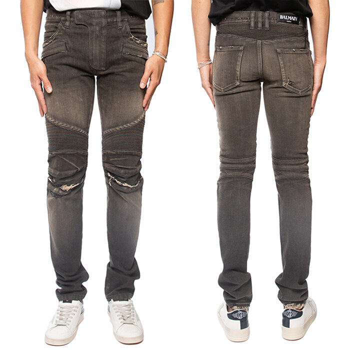 발망 디스트로이드 워싱 바이커진 T551 C710V - Balmain