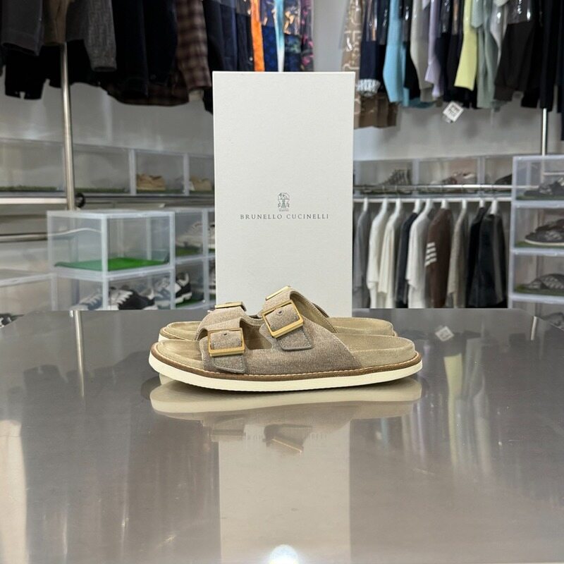 브루넬로 쿠치넬리 스웨이드 슬라이드 샌들 슬리퍼 - Brunello Cucinelli