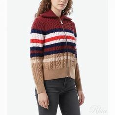 메종키츠네 스트라이프 프린트 집업 가디건 NW00506KH0001 0031 케이블 지퍼 썸네일 1