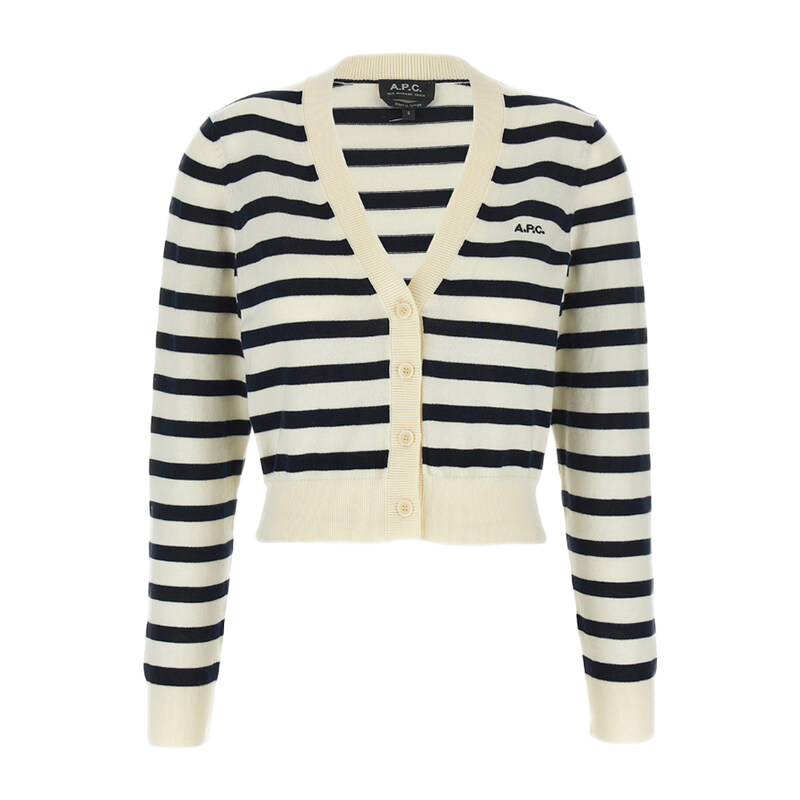 아페쎄 25FW GAELLE 로고 스트라이프 가디건 블랙화이트 COGDK F22312 TAI - A.P.C.