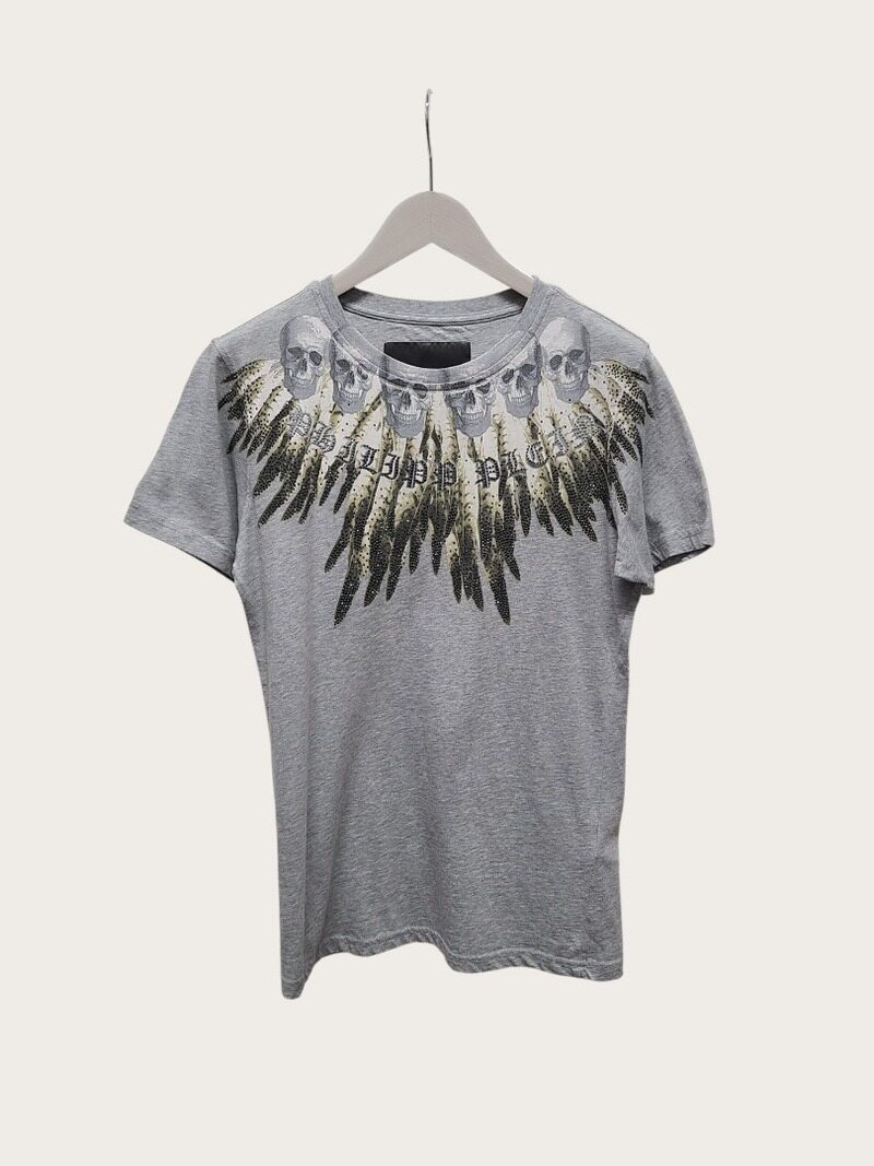 [중고명품/루이스잇] S / 필립플레인 그레이 스와로브스키 스컬 반팔티 - Philipp Plein
