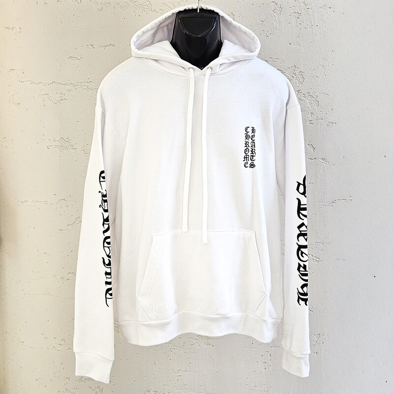 [L] 크롬하츠 버티컬 로고 후드티셔츠 화이트 HRB259249C - Chrome Hearts