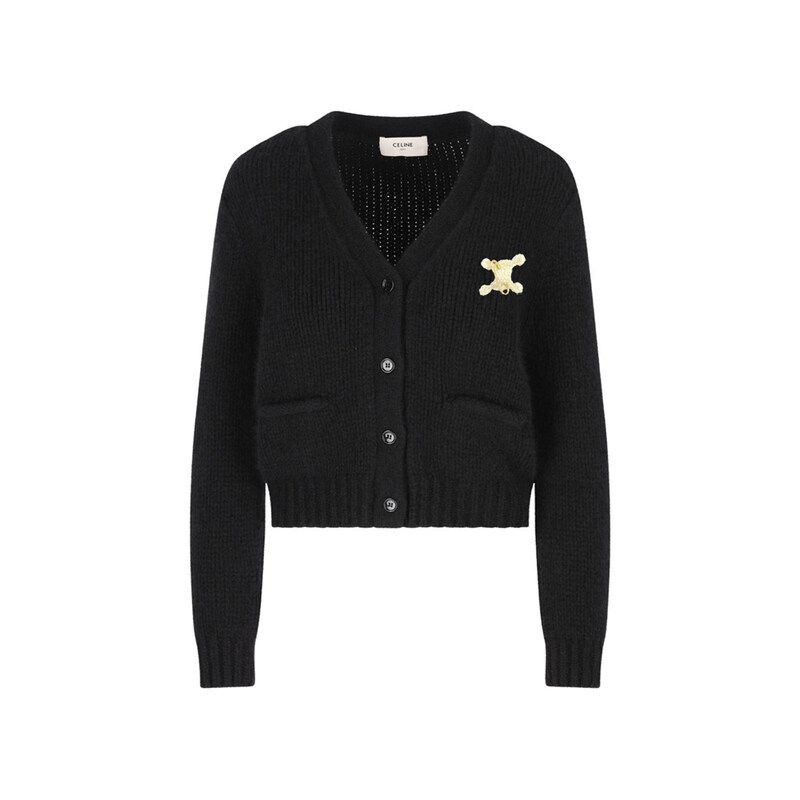 26SS 트리오페 크로셰 브이넥 가디건 블랙 RY0KM0899 38NO - Celine