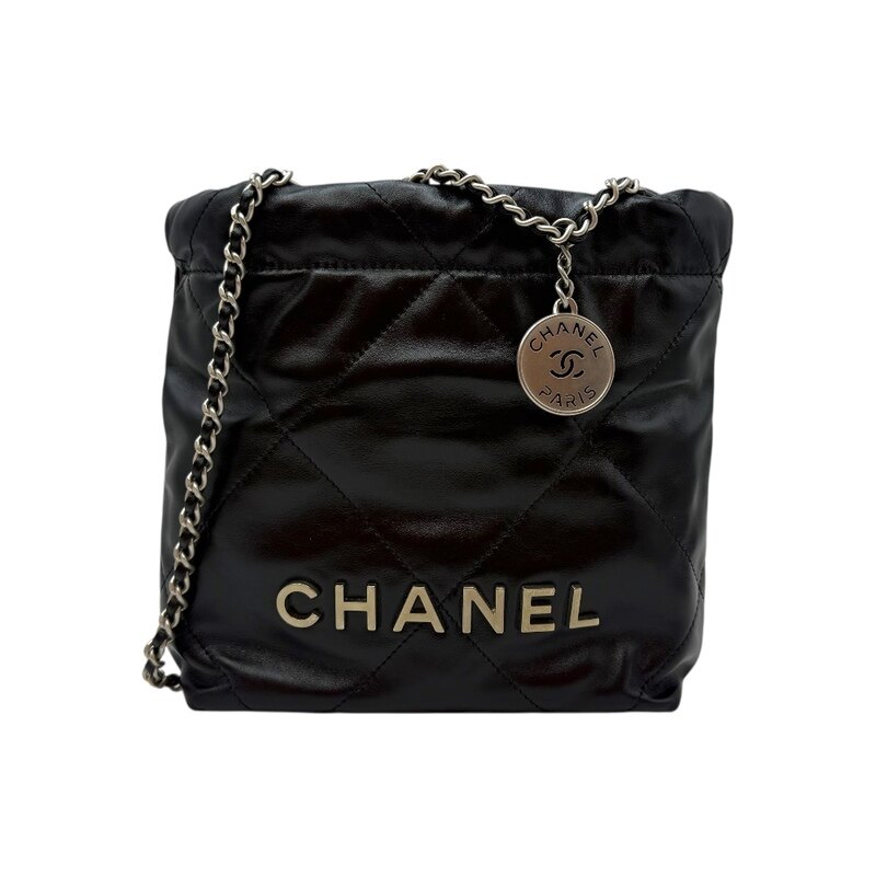 샤넬 22백 미니 유광 카프스킨 실버 호보백 블랙 AS3980 여성 숄더백 - Chanel