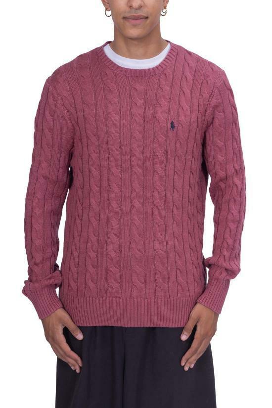 25FW 폴로 랄프로렌 로고 자수 케이블 니트 스웨터 710775885518 PRUNE JUICE DOM - Polo Ralph Lauren
