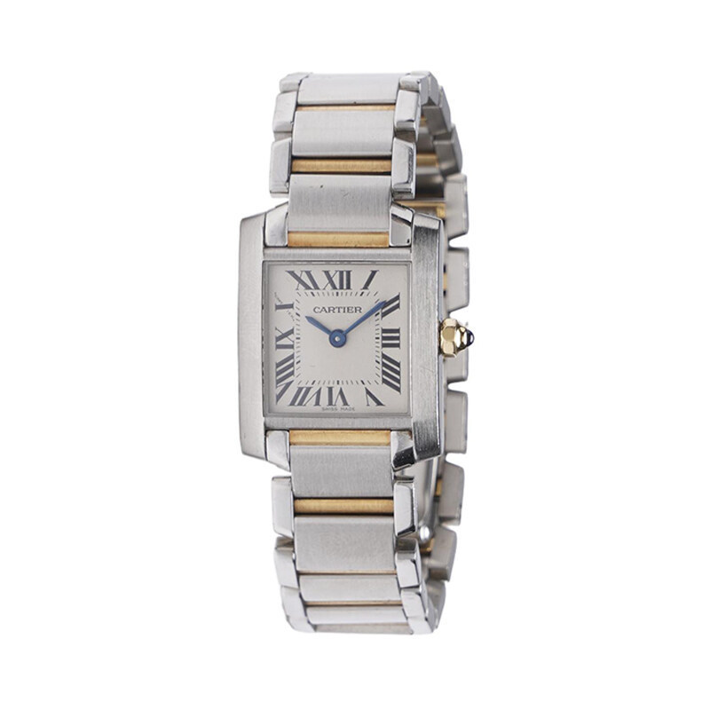 실버 골드 콤비 탱크 프랑세즈 베젤 스몰 쿼츠 스틸 시계 (21mm) - Cartier