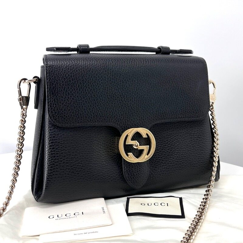 구찌 GG 인터로킹 탑핸들 체인 스몰 숄더백 블랙 (510302) - Gucci