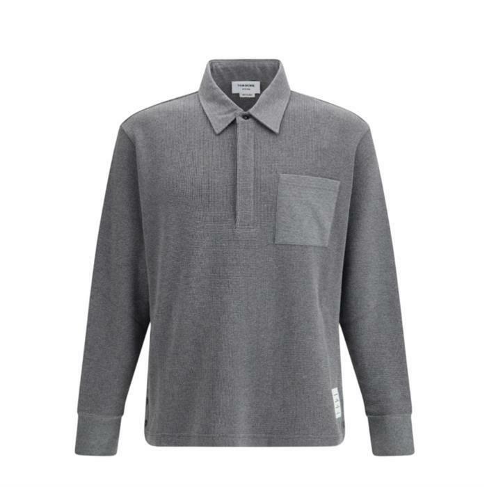 톰브라운 코튼 텍스처 럭비 폴로 티셔츠 그레이 MJP233A J0114 035 - Thom Browne