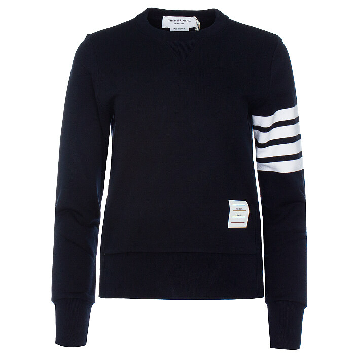 톰브라운 여성 사선 완장 맨투맨 네이비 FJT002A 00535 415 - Thom Browne