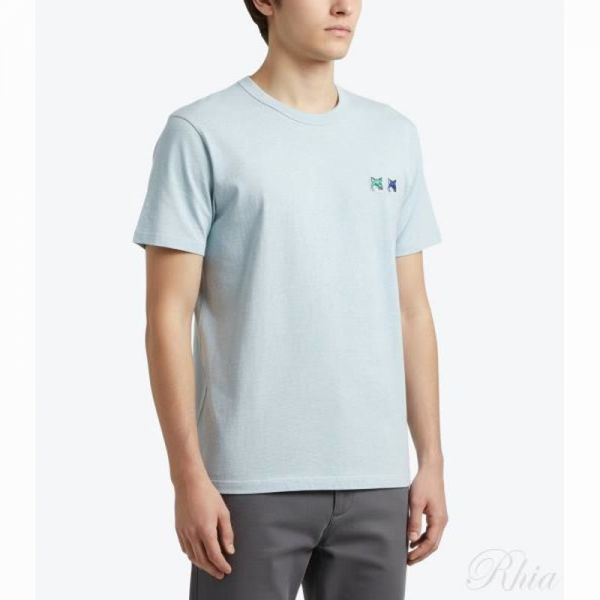 메종키츠네 더블 모노크롬 폭스 헤드 패치 클래식 티셔츠 KM00101KJ0008 H429 - Maison Kitsune