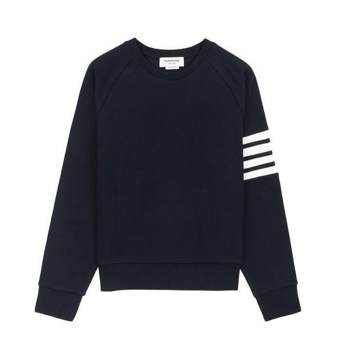 톰브라운 사선완장 니트 맨투맨 네이비 MJT205A - Thom Browne
