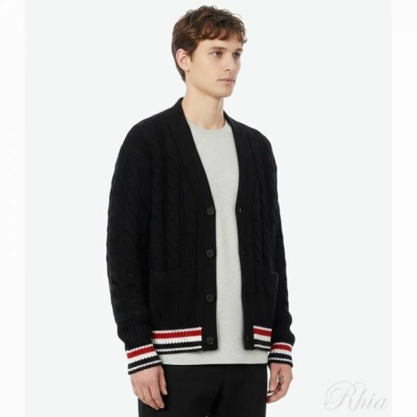 톰브라운 26SS 메리노 베이비 케이블 스티치 RWB 스트라이프 가디건 MKC622A Y1005 001 - Thom Browne