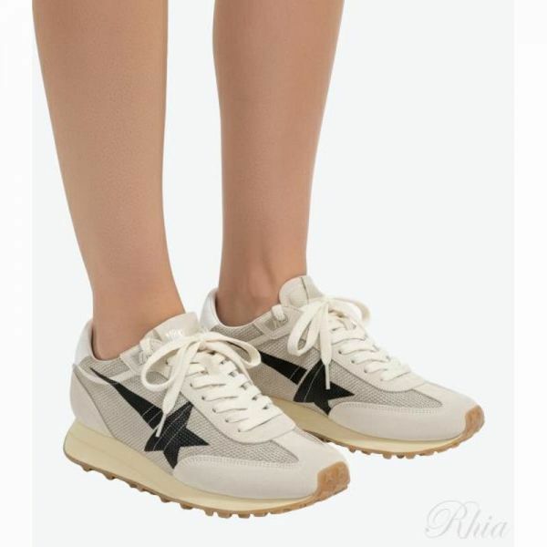 골든구스 26SS 베이지 메쉬 스웨이드 어퍼 블랙 스타 마라톤 스니커즈 GWF00683 F007840 15259 - Golden Goose
