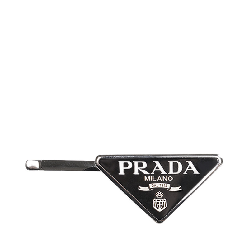 블랙 삼각 로고 헤어핀 - Prada