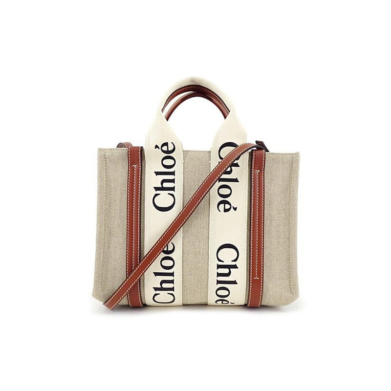 26SS 우디 스몰 토트/숄더백 화이트/브라운 CHC22AS397I26 90U - Chloe