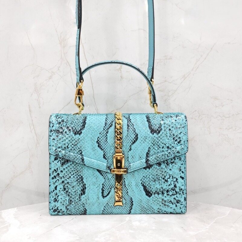 [럭스유] (새상품) 구찌 한정판 블루 파이톤 탑핸들 숄더백 602781 - Gucci