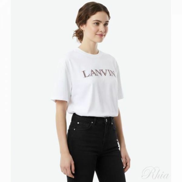 랑방 RWTS0022J207 01 로고 자수 반팔티 - Lanvin