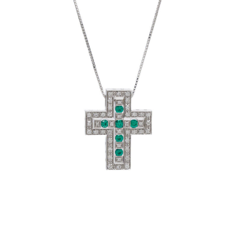 화이트 골드 다이아 & 에메랄드 18K 밸에포크 미듐 목걸이 - Damiani