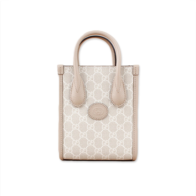 구찌 인터로킹 미니 토트백 베이지 화이트 671623 UULBT 9683 - Gucci
