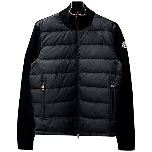 [몽클레어] 로고 패치 다운 니트 믹스 집업 자켓 블랙 남성 자켓 9B00003 M1367 999 / TJ - Moncler