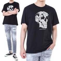 알렉산더맥퀸 스컬 자수 로고 라운드 반팔티셔츠 블랙 794579 QXAAA 1000 썸네일 1