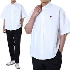 아미 스몰하트 오버핏 반소매 옥스포드 셔츠 화이트/HSH230 CO0031 168 썸네일 1