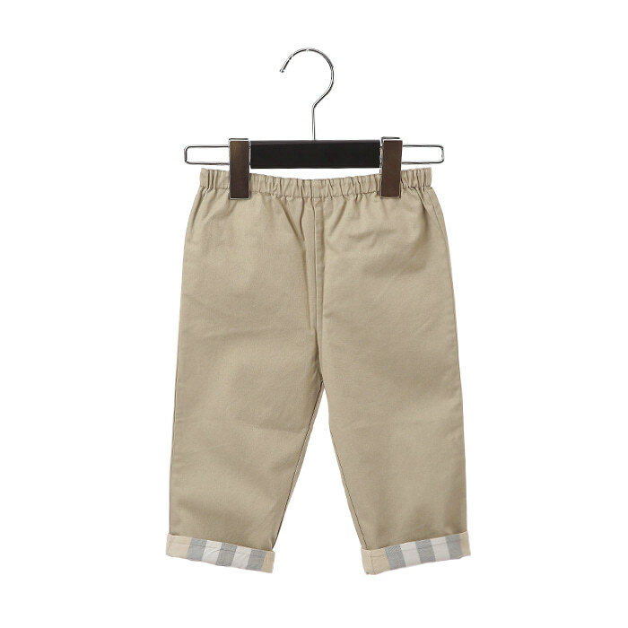 버버리 키즈 버튼포켓 체크롤업 밴딩 코튼팬츠 (베이지-3M~24M)/3822774 - Burberry