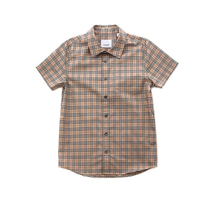 버버리 키즈 스몰스케일 체크 스트레치 코튼 반소매 셔츠 4Y~10Y/8047745 - Burberry