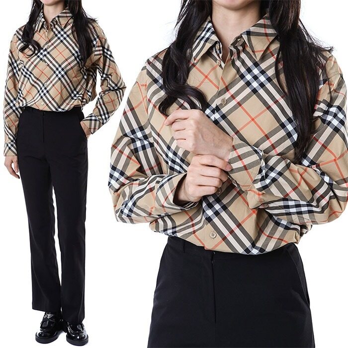 버버리 클래식 사선체크 여성 셔츠 아카이브베이지/8106164 - Burberry