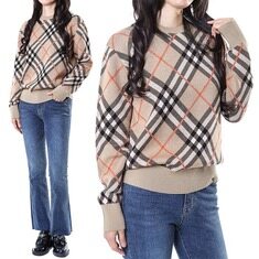 버버리 클래식 체크 패턴 울 모헤어 블렌드 여성 니트 아카이브베이지/8093486 썸네일 1