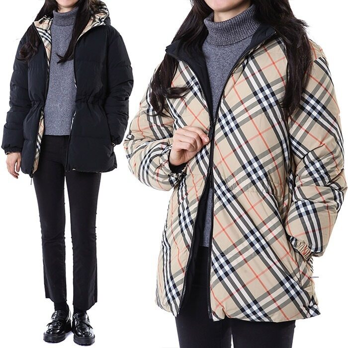 버버리 뉴클래식 체크 양면 여성 롱 패딩 점퍼 베이지/8103927 - Burberry