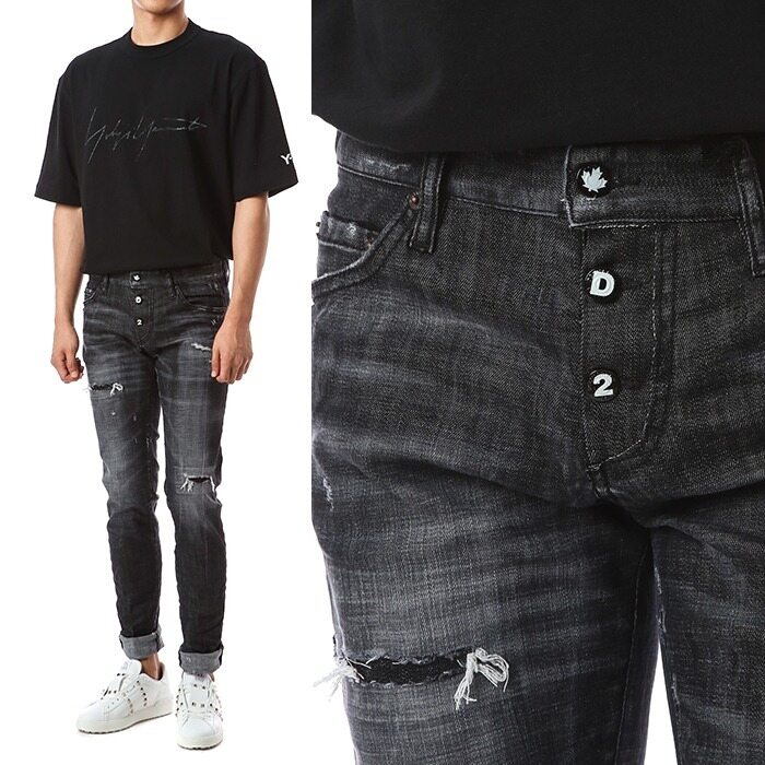 [디스퀘어드]DSQ2 앞단추 디스덧댐 블랙진_슬림핏/74LB0784 - Dsquared2