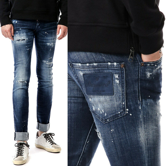 [디스퀘어드]블루벨루어패치 페인트스팟 진청워싱진_롱클레멘트핏/74LB0278 - Dsquared2