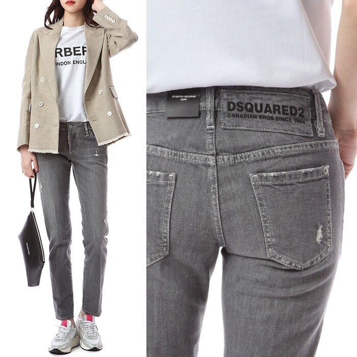 디스퀘어드 레드탭 블랙 로고패치 그레이진_제니퍼크롭핏/75LB0342 - Dsquared2