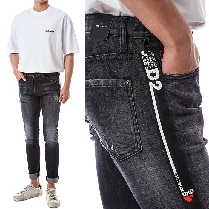 디스퀘어드 D2 사이드지퍼 디스덧댐 블랙진_쿨가이핏/74LB0879 - Dsquared2