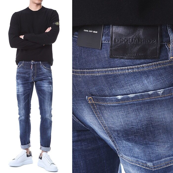 디스퀘어드 블랙래더패치 디퀘포이트리 진청 워싱진/74LB1155 - Dsquared2