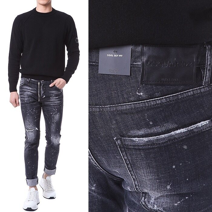디스퀘어드 래더패치 디스덧댐 앞지퍼 블랙 워싱진/74LB1184 - Dsquared2