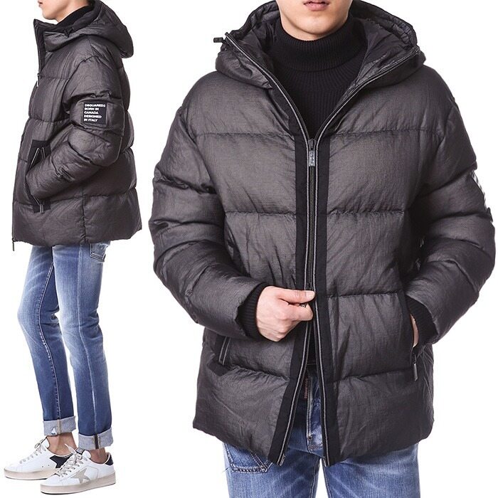 디스퀘어드 시그니처 레터링패치 립스탑 올커버 덕다운 후드 패딩점퍼/71AN0392 - Dsquared2