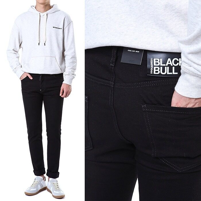 디스퀘어드 블랙불 로고 래더패치 스트레치 블랙진/74LB1426 S30564 900 - Dsquared2
