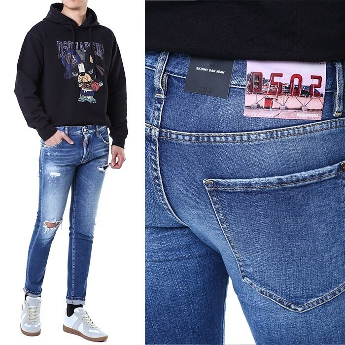 디스퀘어드 포토 래더패치 디스트로이드 중청워싱진/71LB1022 S30663 470 - Dsquared2