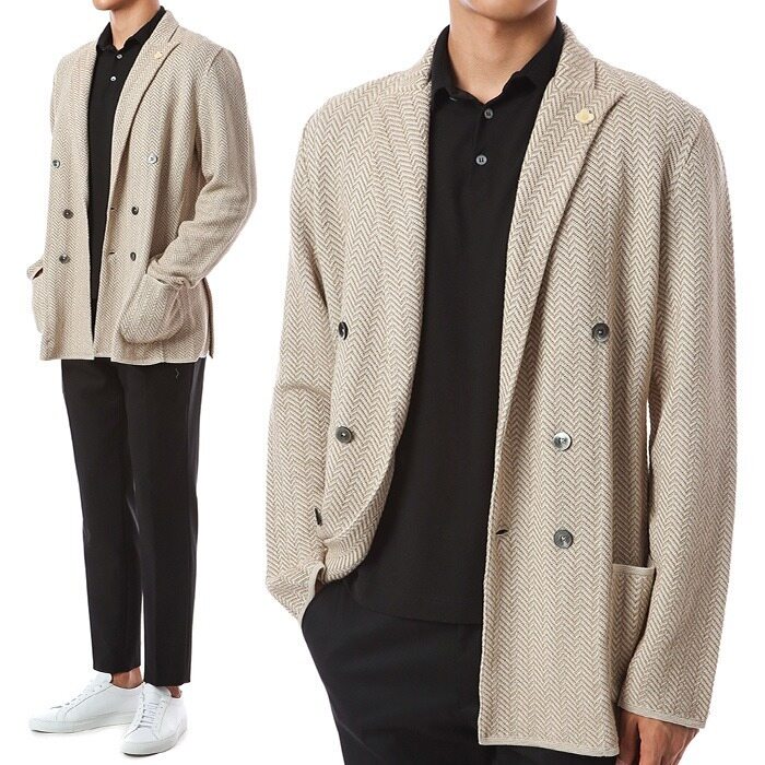 [라르디니]플라워 부토니에 헤링본 니트자켓/EILJM57 EI54008 120BE - Lardini