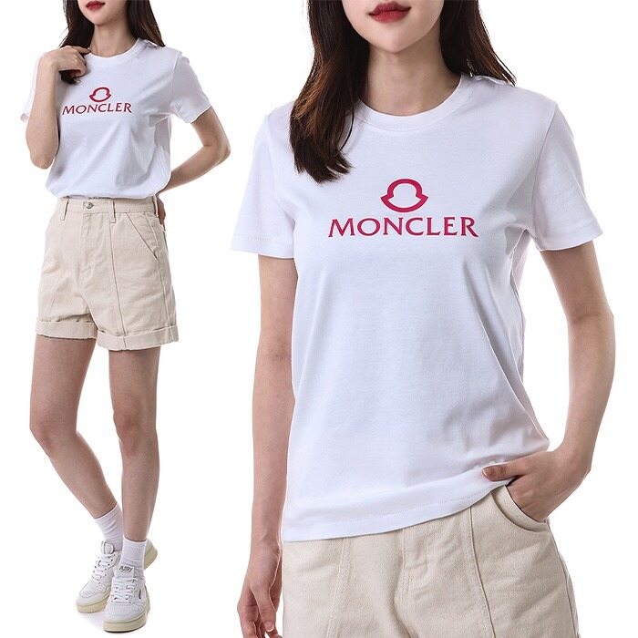 몽클레어 핑크 러버로고패치 여성 반팔티셔츠/8C00006 809CR 001 - Moncler