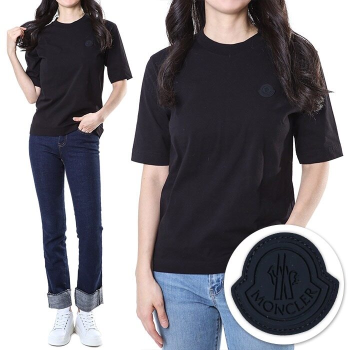 몽클레어 러버 로고패치 여성 반팔티셔츠 블랙/8C00005 89A17 999 - Moncler