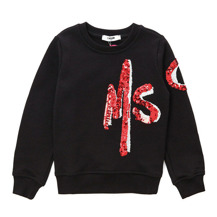 MSGM 키즈 스팽글 레이어드 로고 맨투맨 티셔츠 (블랙, 12세~14세-성인여성가능)/022070 110 - MSGM