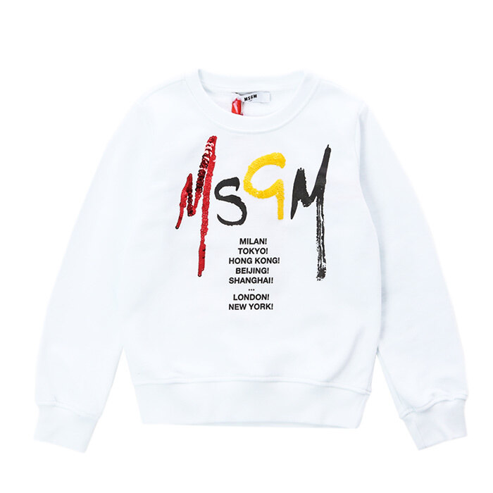MSGM 키즈 스팽글 시티타이포 로고프린트 맨투맨 티셔츠 (화이트, 4세~10세)/022059 001 - MSGM