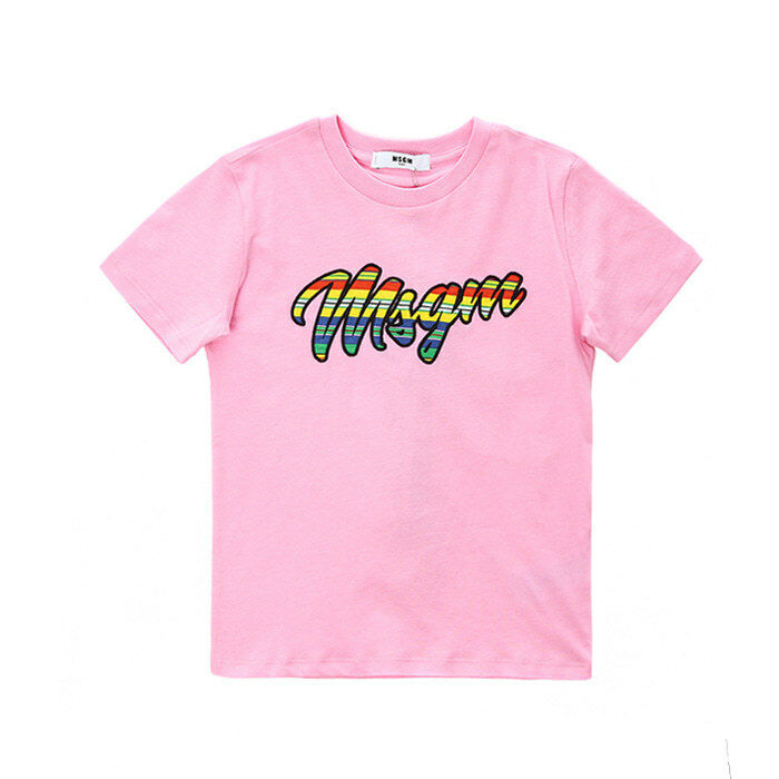 MSGM 키즈 컬러풀 로고패치 반팔티셔츠 (핑크, 4세~10세)/022136 042 - MSGM