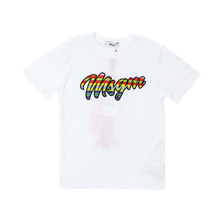 MSGM 키즈 컬러풀 로고패치 반팔티셔츠 (화이트, 4세~10세)/022136 001 - MSGM