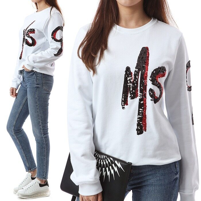[MSGM]키즈 스팽글 레이어드 로고 맨투맨/022070 001 - MSGM