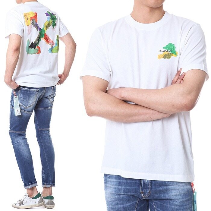 오프화이트 멀티컬러 페인팅애로우 반팔티셔츠/OMAA027S 23JER004 0184 - Off White