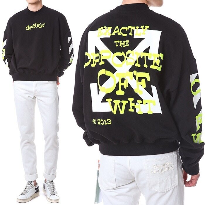 오프화이트 애로우 벨루어 레터링 기모 맨투맨/OMBA067S 23FLE001 1050 - Off White